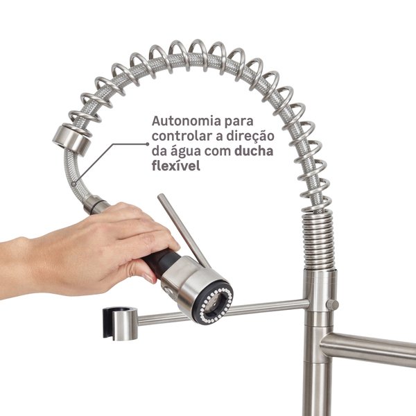Torneira Monocomando Gourmet de Pia para Cozinha com Bica Alta Flexível Inox Escovado Chery Delinia - Imagem 3