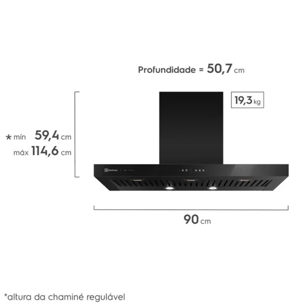 Coifa de Parede Electrolux 90cm Preta Pro Series com Painel Touch e Filtro Baffle (90CTV) - Imagem 2