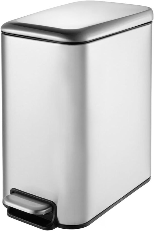 Powermaid Lixeira Inox Slim Com fechamento suave da Tampa - Soft Close - Retangular com Pedal em inox - para Cozinha Banheiro Apartamento - 5 Litros - Prata - Imagem 3