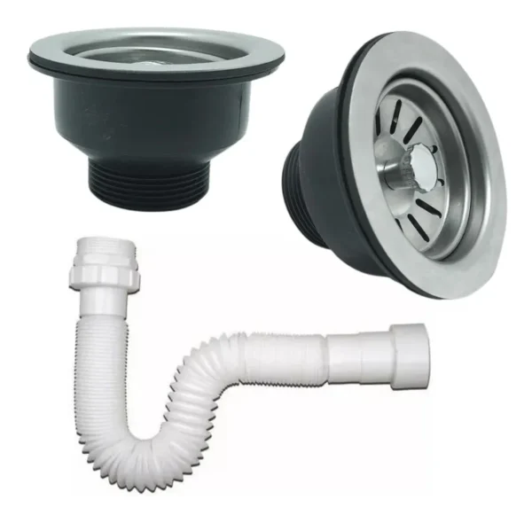 Kit 3 Válvula Pia Cozinha Americana Inox + Sifão Flexível - Imagem 4