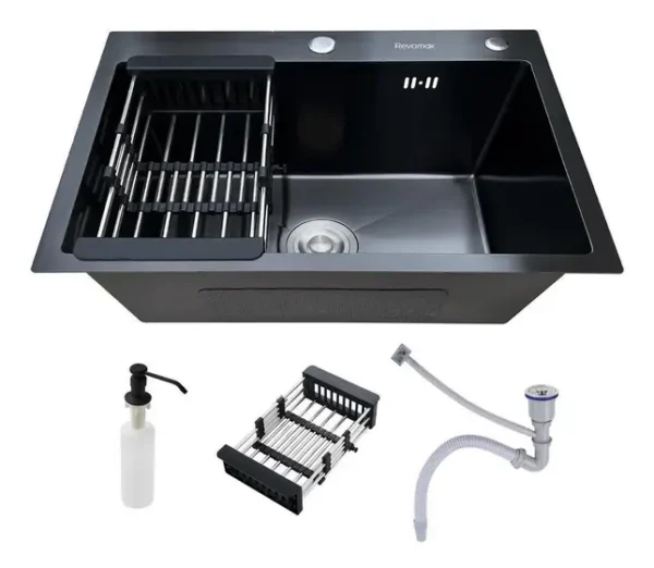 Cuba Pia Inox Preta Quadrada Cozinha Gourmet 60cm com Acessórios