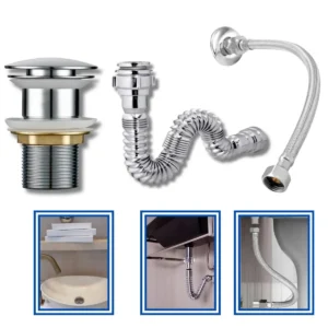 Kit Banheiro Sifão + Valvula Click + Engate 40cm Cromado Lux - Conjunto de Instalação cromado Inox