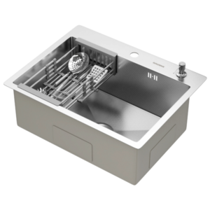 Cuba Para Cozinha Gourmet Qubec Quadrada Aço Inox 304 Com Cesto Escorredor Goldenx