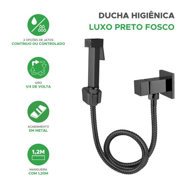 Ducha Higiênica Soft Luxo Cromada 1/4 De Volta - Preto Fosco - Imagem 3