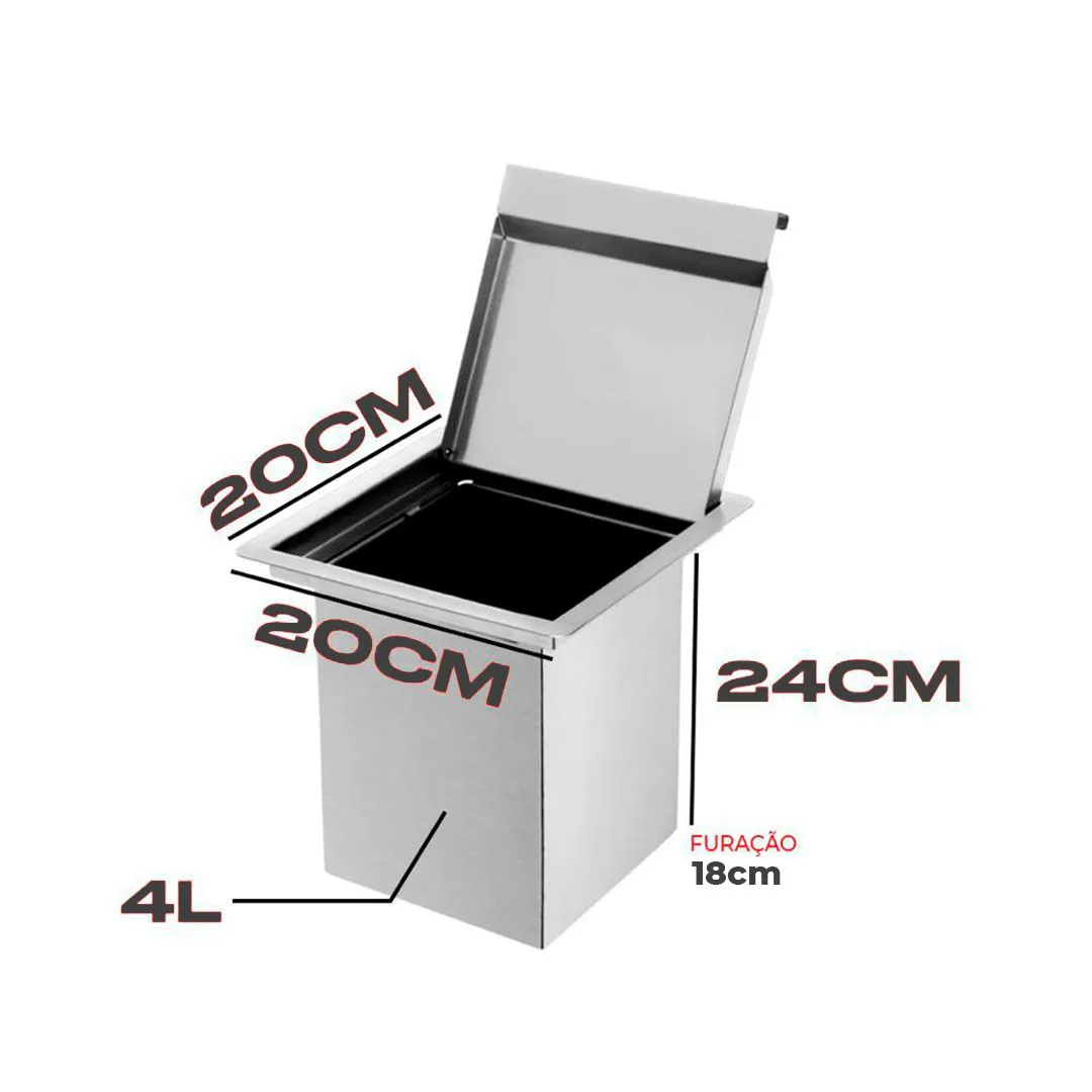 Lixeira Quadrada Pia Cozinha Embutir 4 L Inox 304 Não Enferruja - Imagem 3