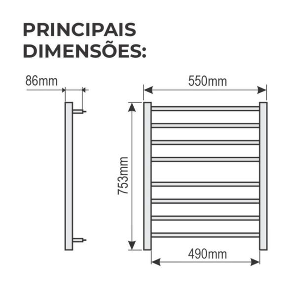 Toalheiro Térmico 2 Toalhas Fio Lado Esquerdo Cromado Classic Duo02cr Aiello Bivolt - Imagem 2
