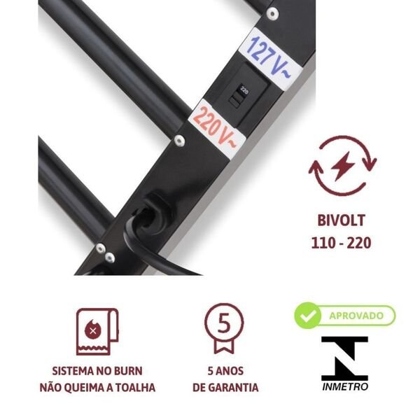 Toalheiro Térmico 2 Toalhas Fio Lado Esquerdo Cromado Classic Duo02cr Aiello Bivolt - Imagem 3